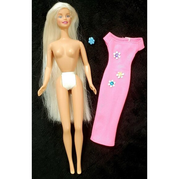 Vintage Barbie Cool Clips Doll Long Blonde Hair Pink Dress Gown Flowers Sparkles - Picture 7 of 16